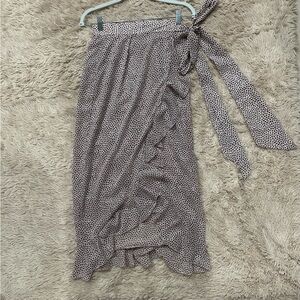 Sabina Musáyev - Polka Dot Ruffle Midi Skirt - Pink and Brown With Shiny Silver